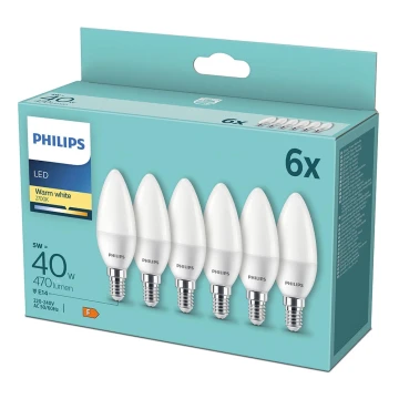 SET 6x Bec LED Philips B35 E14/5W/230V 2700K