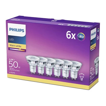 SET 6x bec LED Philips GU10/4,6W/230V 2700K