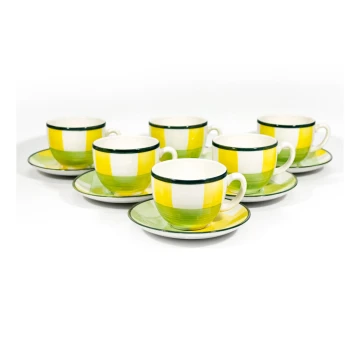 Set 6x ceașcă ceramică albă verde Tereza cu farfurioară