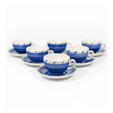 Set 6x ceașcă ceramică cu farfurioară, albastru-galben