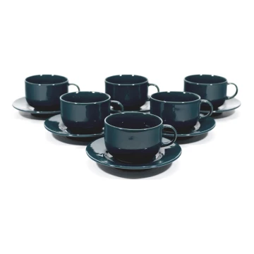 Set 6x ceașcă ceramică cu farfurioară verde închis