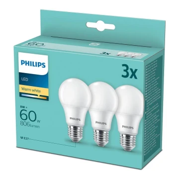 SET Bec 3x LED Philips A60 E27/8W/230V 2700K