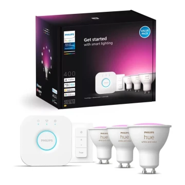 Set de bază Philips Hue WHITE AND COLOR AMBIANCE 3xGU10/4,2W/230V 2000-6500K + dispozitiv de conectare