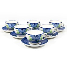 Set de cafea alb albastru 6x ceașcă ceramică Tereza cu farfurioară
