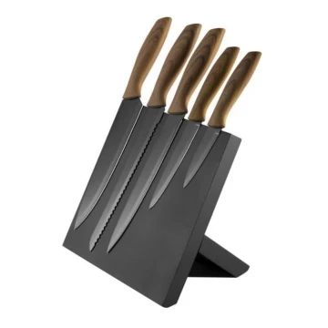 Set de cuțite din oțel inoxidabil 5 buc. cu suport magnetic lemn/negru