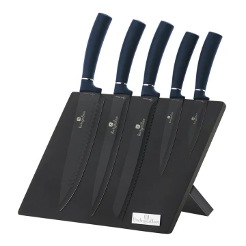 Set de cuțite din oțel inoxidabil cu suport magnetic 6 buc. albastru/negru BerlingerHaus