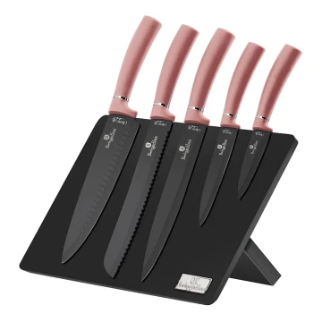 Set de cuțite din oțel inoxidabil cu suport magnetic 6 buc. oțel inoxidabil/roz-auriu BerlingerHaus