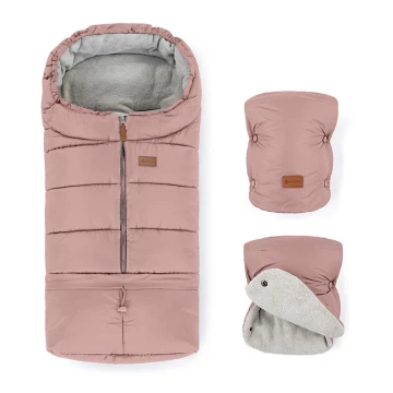 SET sac pentru cărucior 3 în 1 JIBOT + mănuși pentru cărucior JASIE roz PETITE&MARS