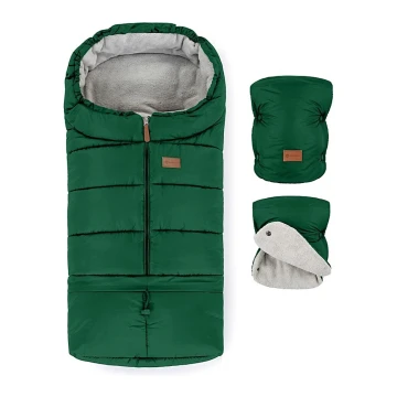 SET sac pentru cărucior 3 în 1 JIBOT + mănuși pentru cărucior verde PETITE&MARS