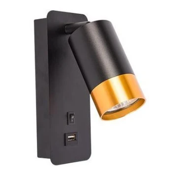 Spot de perete cu încărcător USB 1xGU10/35W/230V negru/auriu