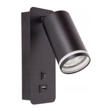 Spot de perete cu încărcător USB 1xGU10/35W/230V negru