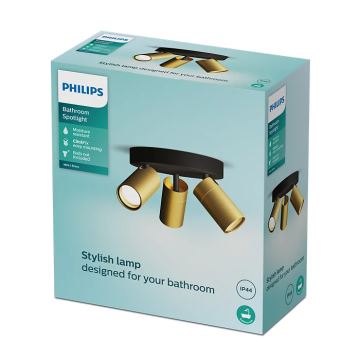 Spot pentru baie Philips IDRIS 3xGU10/5W/230V IP44 negru/auriu