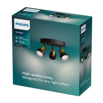 Spot Philips CONDUIT 3xGU10/5W/230V negru/alamă