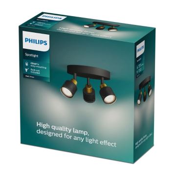 Spot Philips NIALL 3xGU10/5W/230V negru/alamă