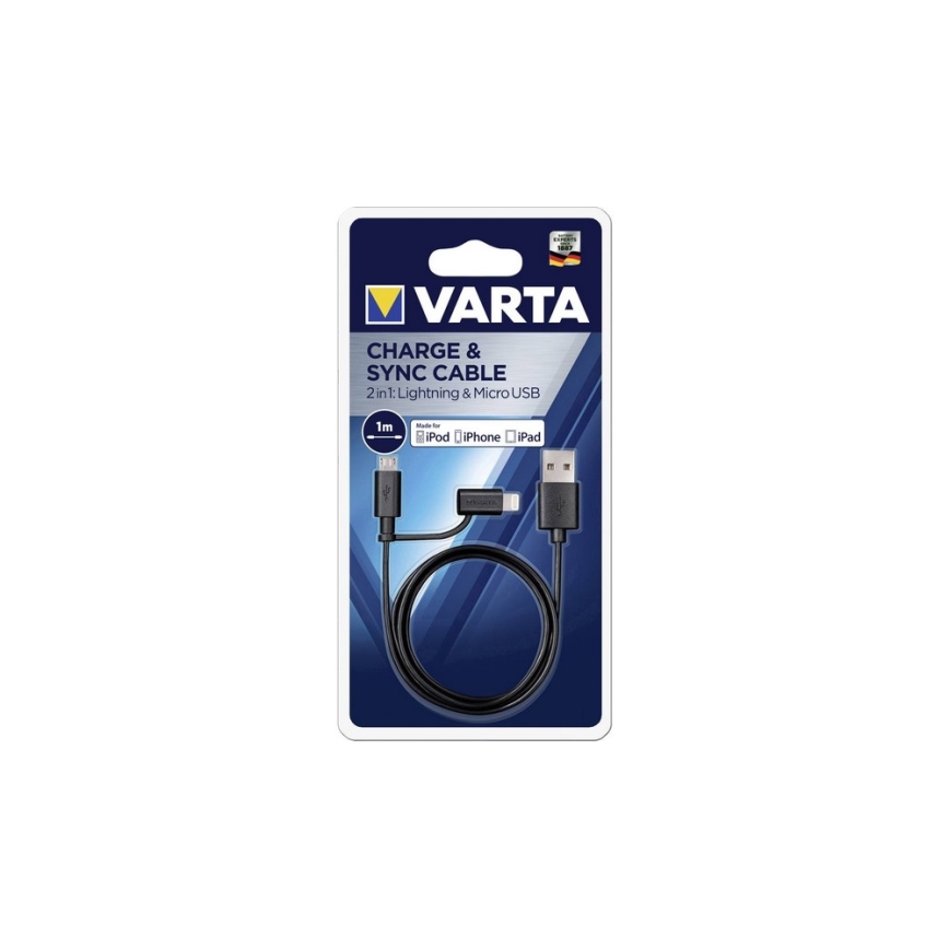 VARTA 57943 - Cablu USB cu conector Lightning și Micro USB