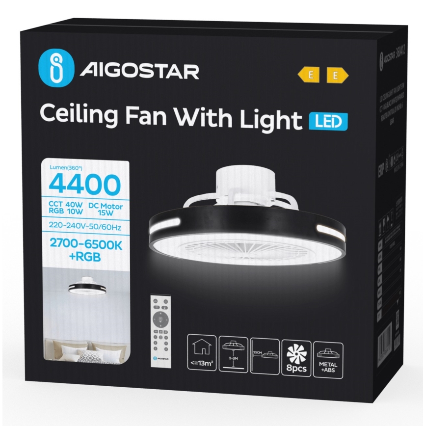 Ventilator LED RGB dimabil de tavan Aigostar LED/40W/230V 2700-6500K + telecomandă