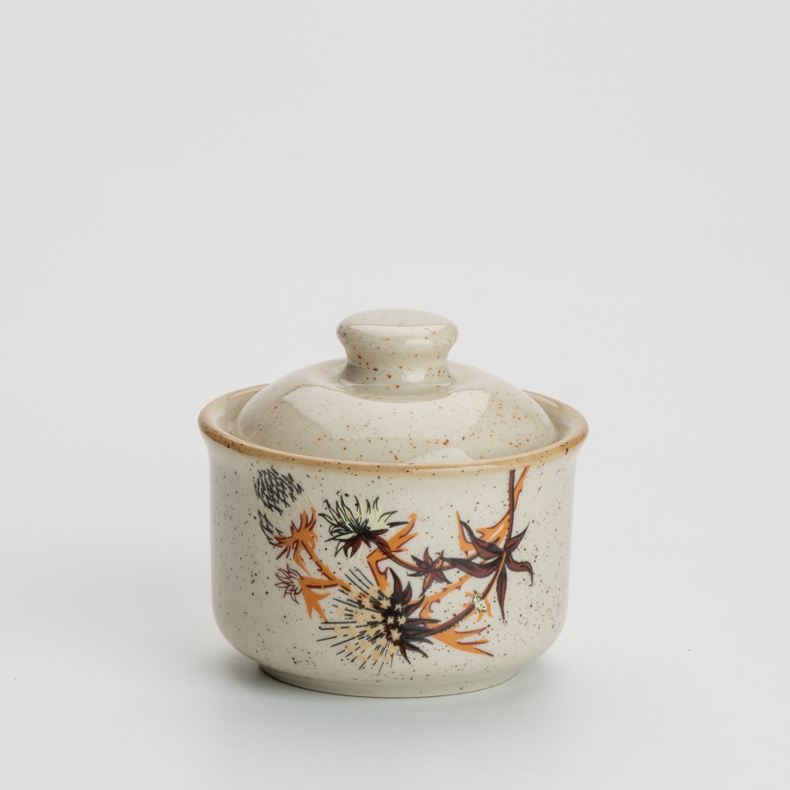 Zaharniță ceramică cu capac, ciulin bej