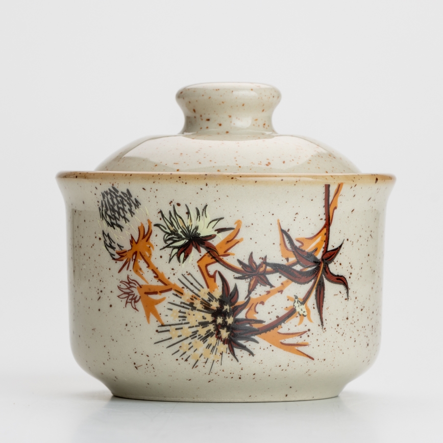 Zaharniță ceramică cu capac, ciulin bej